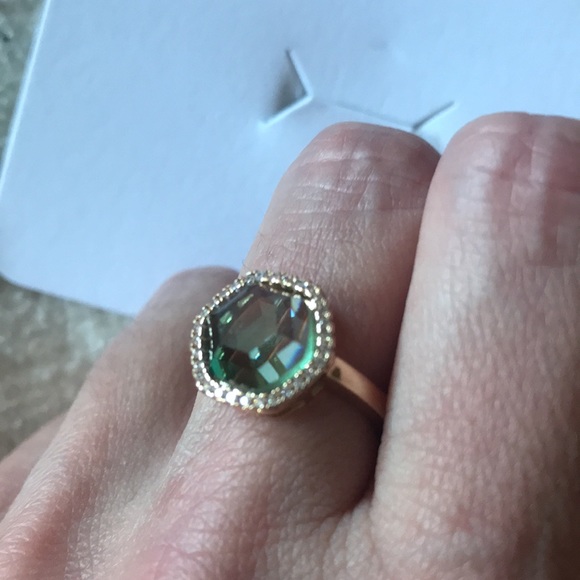 Joy Dravecky | Chloe Ombré Green Glass Stone In Cubic Zirconia Pave Ring - Picture 3 of 10